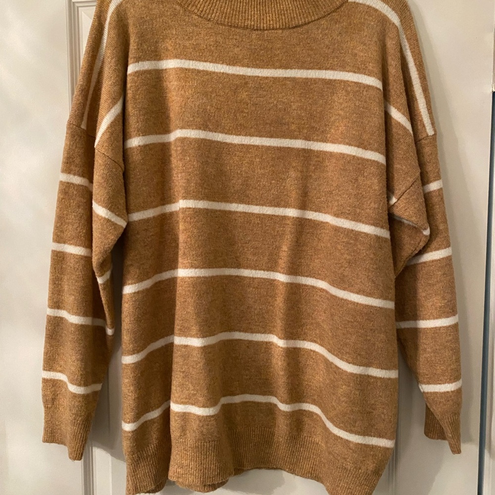 a new day Tan and White Striped Sweater